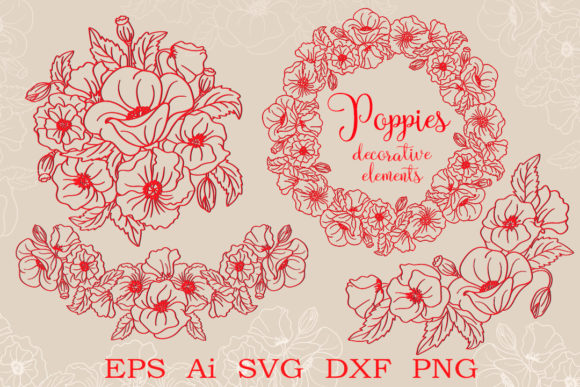 Decorative Elements with Poppies. SVG: Graphics for Crafts & Content