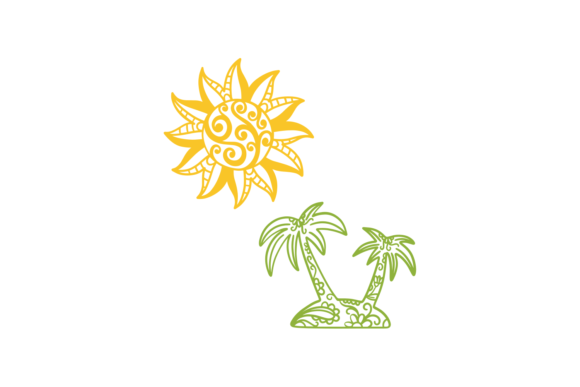 Decorative Sun and Palm Trees: Graphics for Crafts & Branding