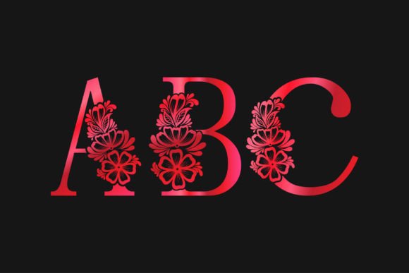 Red Decorative ABC Alphabets a to Z Graphics for Crafts
